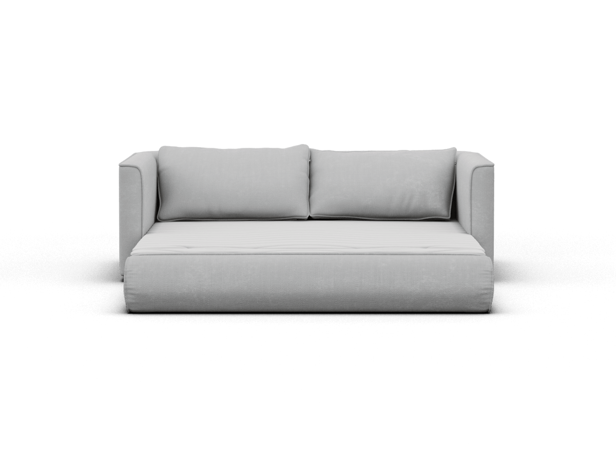 Luxurious grey linen sofa with plush cushions, boxed arms, and sleek lines. Perfect for a contemporary living room, offering comfort and elegance.