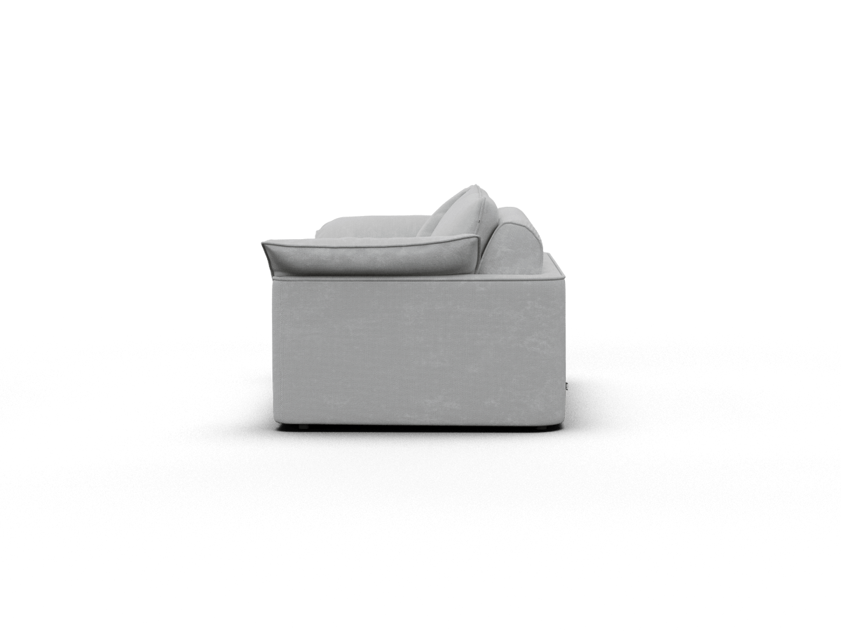 Sleek grey modern sofa, upholstered in premium fabric with plush cushions, showcasing a minimalist design. Ideal for contemporary living spaces.